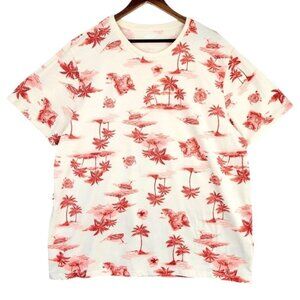 Mens XXL Old Navy Soft Washed Casual Hawaiian Palm Tree T-Shirt White Summer Tee